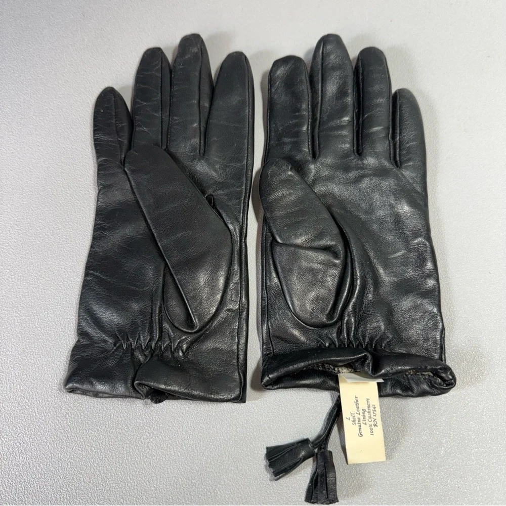 Vintage Black Leather Cashmere Lined Gloves